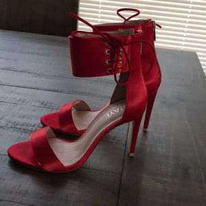 Raye x Revolve Red Satin Sandal Heels